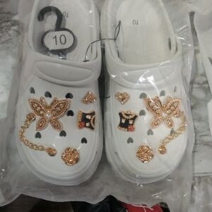 Brand New Beautiful White and Gold Clogs Designed